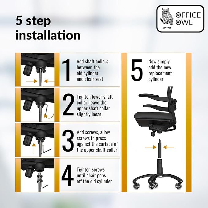 Office Chair Gas Cylinder Replacement Kit, Heavy Duty Class 4 Hydraulic Piston for Desk and Gaming Chairs, Kit Includes Removal Tool, Gloves, Universal Fit Gas Cylinder