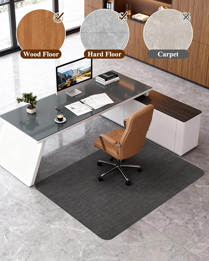Soimeat Office Chair Mat for Hardwood Floor, 35.4" x 47.2" Non-Slip Desk Computer Chair Mat, PVC Floor Mat for Rolling Chair, Heavy Duty Wood/Tile Floor Protector Desk Rug for Home Office, Black