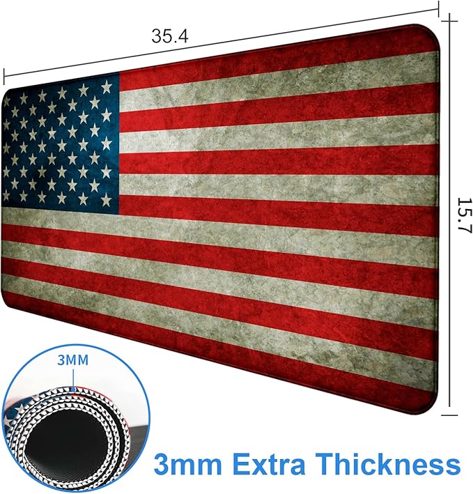 US Flag XXL Mouse Pad Expansion Laptop Keyboard and Mouse Pad 35.4X15.7-Inch Non Slip Rubber Base with Stitching Edges