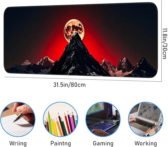 Gaming Mouse Pad, Large Desk Mat, Non-Slip Rubber Bottom, Stitched Edge Mouse Pad for Home, Office Desk, Gaming Keyboard Pad, 31.5 x 11.8 Inch, Desk Protector