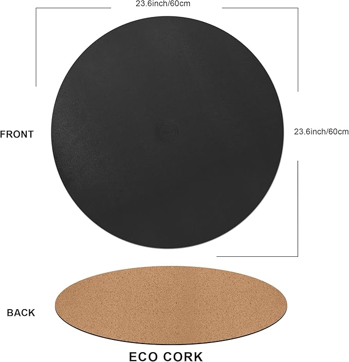 CENNBIE 23.6 Inches Round Table Mat - Cork Leather Table Pad Protector- Suitable as Side Dining Coffee Table Cover (Black)