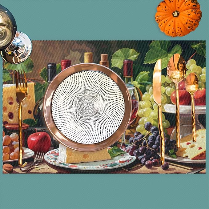 Placemats Set of 4 Heat-Resistant Rectangle Place Mats Grape Red Wine Washable Plastic PVC Dining Table Mat Non-Slip Wipeable Woven Vinyl Placemat for Kitchen Patio Table Decor