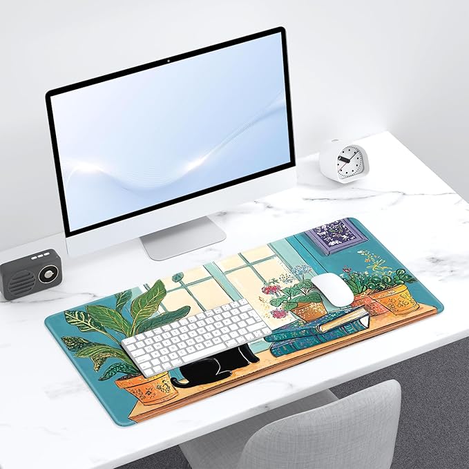 Desk Pad, 32" x 16" XXXL Extended Large Gaming Mouse Pad, Desktop Decor Desk Mat, Men Women Office Supplies and Accessories, Cute Anime Mouse Mat for Laptop & Keyboard, Elegant Cat