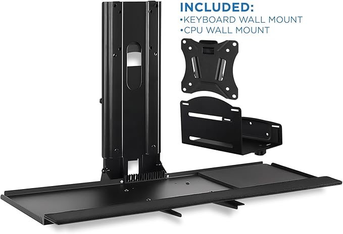 Mount-It! Monitor and Keyboard Wall Mount with CPU Holder, Height Adjustable Standing VESA Keyboard Tray, 25 Inch Wide Platform with Mouse Pad (MI-7919)