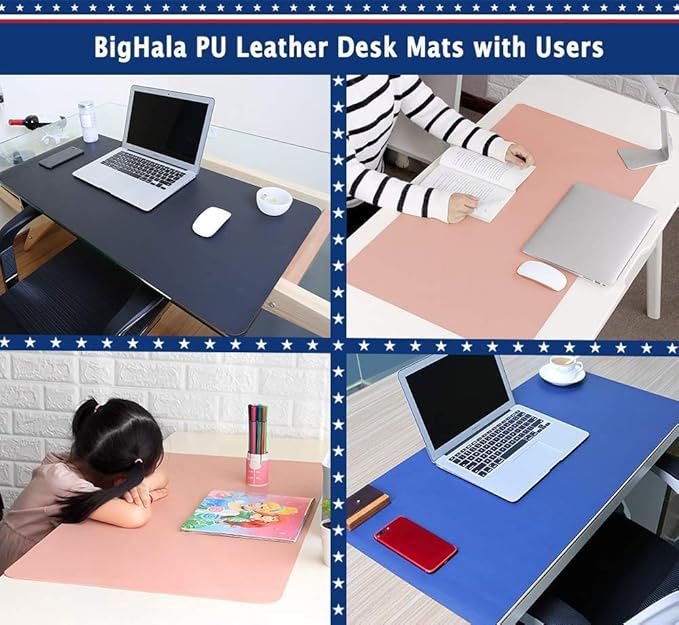 Desk Mat PU Leather Blotter Pad for Desktop on Top of Office Computer Laptop Writing Gaming Décor Accessories Table Topper Protector Under Keyboard Mousepad Pads Waterproof Pink Large XL 24 X 36 Inch