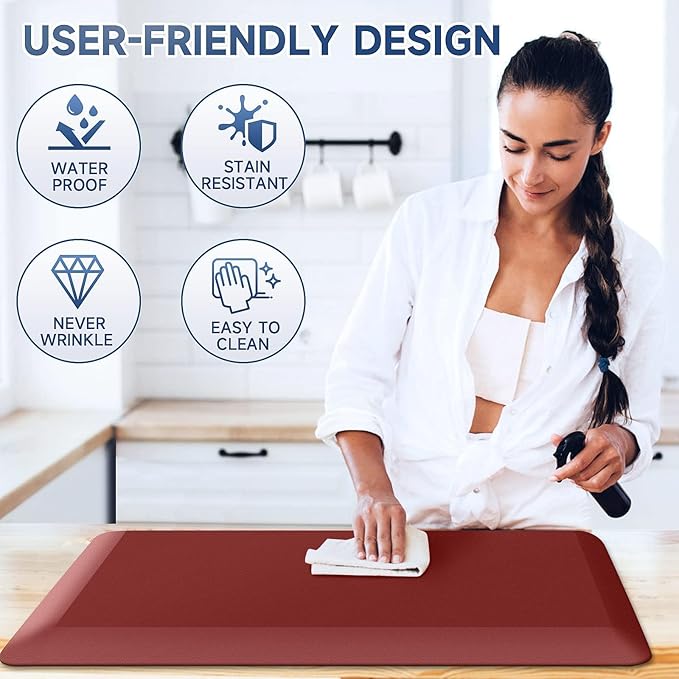 4/5 Inch Thick Kitchen Mats for Floor, StepRite Kitchen Rug for Standing Desk, Non-Slip, Thicker, Stain & Water Resistant, Comfort Anti Fatigue Floor Mat for Home, Kitchen, Office - Red,70 * 24''