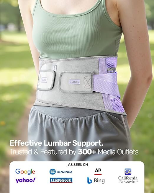 Rakiie Back Brace for Lower Back Pain Women with 9X Support System, Ergonomic Lumbar Support for Pain Relief, Breathable Mesh Design with 3D Silicone Pad for Sciatica,Purple Size XL (Waist: 39.4"-47.6")