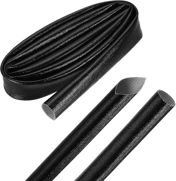 MECCANIXITY 3ft Braided Cable Sleeve, 5/8" ID 200C Heat Resistant 1500V Fiberglass Wire Insulation Cord Protector Organizer Wires Management for Motor Engine Fuel Line, Black