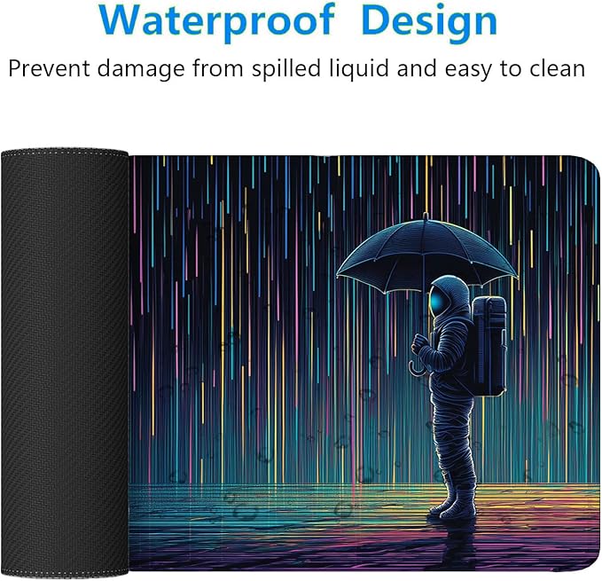Funny Astronaut Gaming Mouse Pad Vertical Meteor Shower Rain Extended Mousepad Waterproof Stitched Edges Rubber Base Non-Slip Deskmap Computer Keyboard Mat 31.5x11.8 Inch