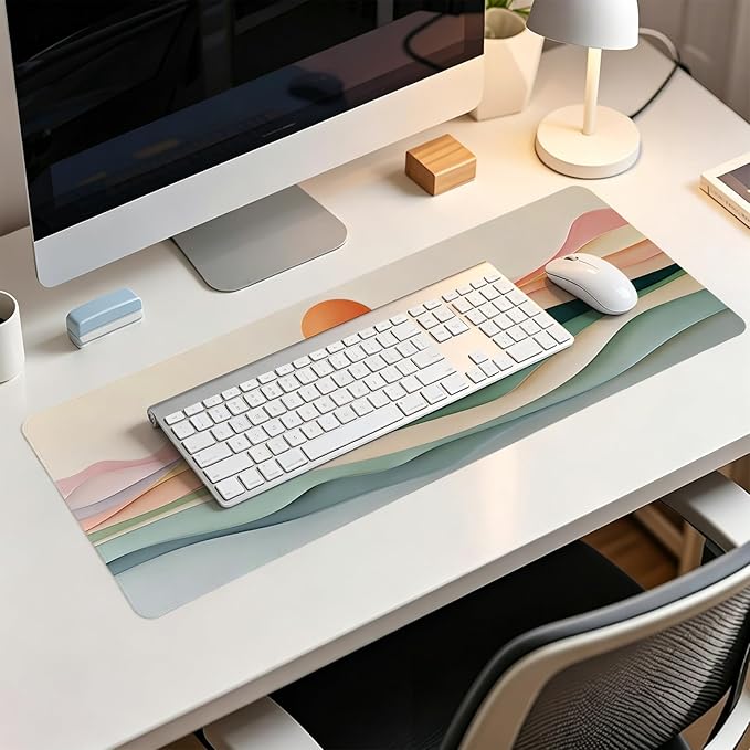 Aesthetic Boho Abstract Sunset Mouse Pad,XL Large Minimalist Pastel Layered Landscape Desk Mat,Summer Sun Mousepad for Home Office Dorm Desktop Decor,31.5x11.8 Inch