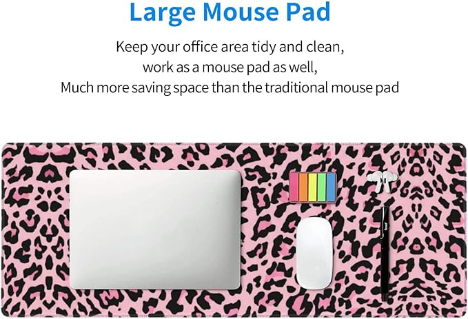Pink Leopard Large Mouse Pad & Desk Mat Extended Mousepad with Stitched Edges Non-Slip Rubber Base Laptop Computer Keyboard Pad for Gaming, Office & Home Decor, XL - 31.5" X 11.8"