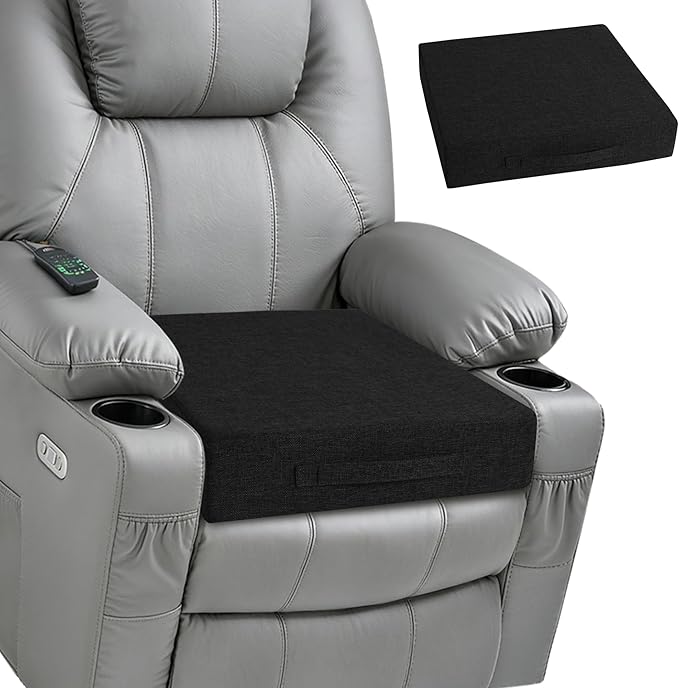 Recliner Cushions for Elderly Square Chair Pads with Non-Slip Bottom for Couch Armchairs Booster Comfy 20"x20"x3.8" Recliner Cushion for Long Sitting with Washable Cover 1 Pack Black