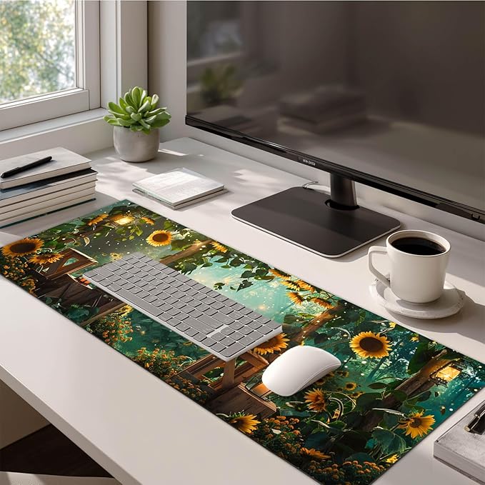 HOMETITUTE Mouse Pad 31.5 x 11.8 Inch XL Large Desk Mat Sunflower Extended Keyboard Pad Non Slip Computer Mat Waterproof Gaming Mouse Pad Nature Style Mousepad Desk Accessories for Home Office Setup