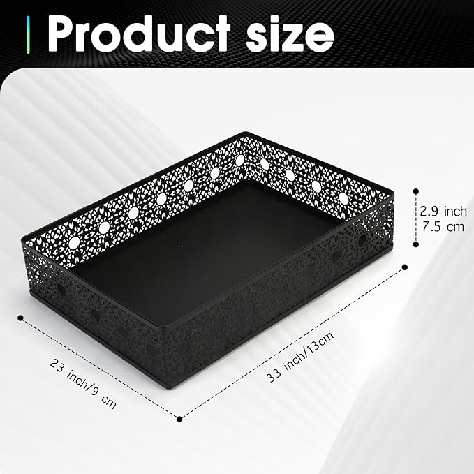 Desk Drawer Organizer, A4 Large Metal Mesh Desk Organizer Tray, Carved Hollow Floral Desk Letter Tray, Versatile Storage Basket for Office Home Supplies,13x9x3 inches (Round Holes,2 PCS)