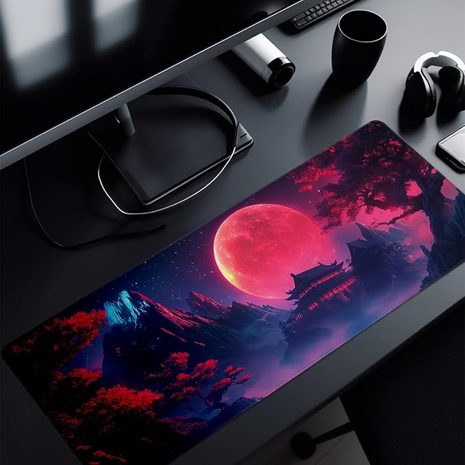 Darkness Red Moon Mouse Pad Abstract Red Mouse Pad 31.5x11.8 Inch Non-Slip Rubber Base Large Mousepad Stitched Edges Keyboard Mouse Mat Desk Pad for Office and Home(3)