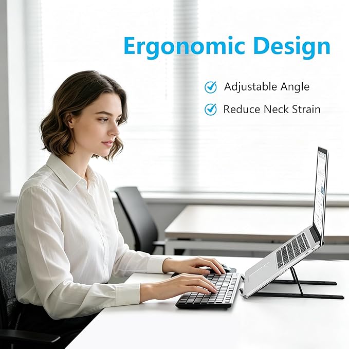 Laptop Stand for Desk, Adjustable 7-Level Aluminum Riser, Ergonomic Notebook Holder, Portable Foldable Laptop Stands Travel for 10-17” Laptops, MacBook, Notebook (Silver)