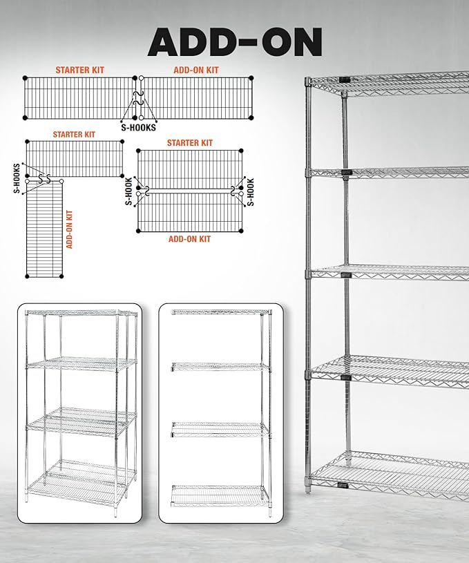 QUANTUM STORAGE SYSTEMS WR63-1860BK-5 Starter Kit Wire Shelves Black Epoxy 5 Shelves 63" H x 60" W x 18" D