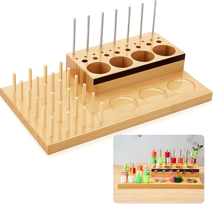 Yalikop Wooden Fly Tying Fishing Kit Organizer with Soft Magnets & Thread Spool Stand, Fly Tying Tool Caddy Desktop Storage Rack, Fishing Materials Tray Station(Simple,15 x 8.5 x 2.24 Inch)