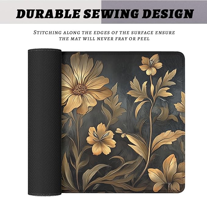 Vintage Floral Gaming Mouse Pad Dark Botanical Art Extended Gaming Mouse Pad Mat with Stitched Edge Non-Slip Base Office Computer Keyboard Laptop 31.5"x11.8"
