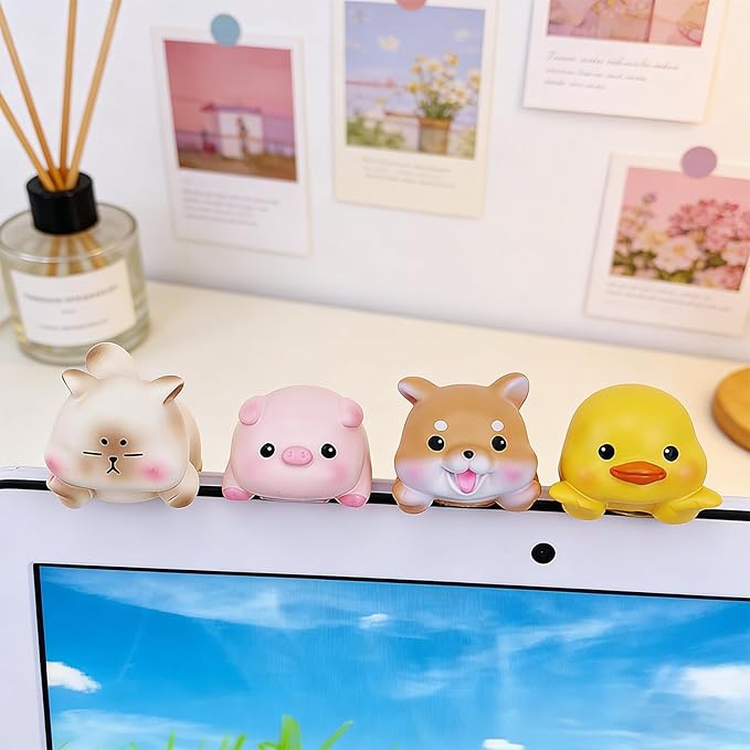 Computer Monitor Decor,Car Dashboard Decor,Cute Mini Animal Figurines,Resin Desk Decor, Mini Animal Statues for Aesthetic Room, Planter Pot,Computer Monitor,Car Monitor Decoration (Yellow)