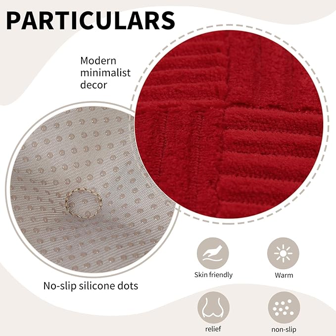Office Stacking Chair Cushion with Ties, Corduroy High Density Foam Non-Slip Kitchen Seat Cushion, Square 17" x 17" Indoor Dining Chair Pads, Red, 1 PCS