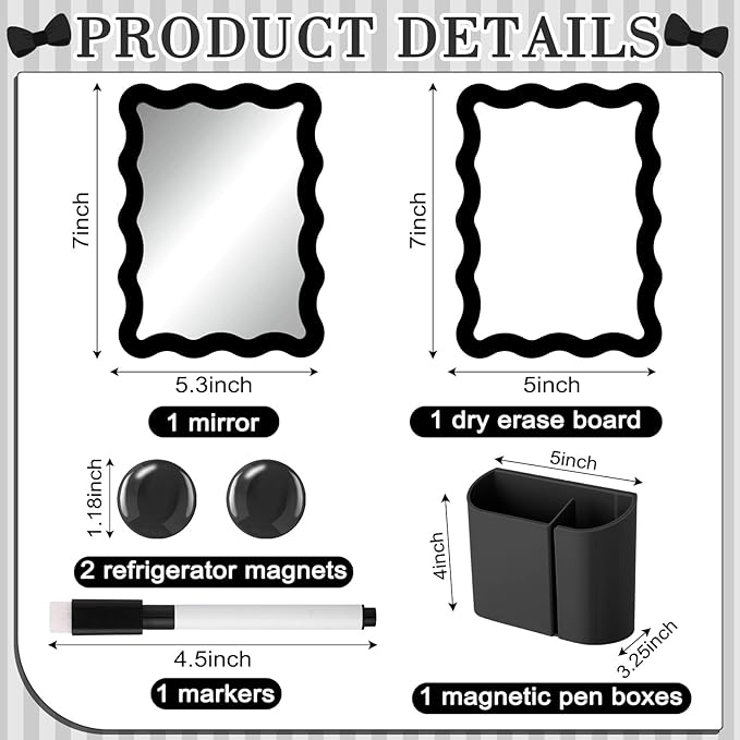 Jingmore Scalloped Magnetic Locker Accessories Kit Black Back to School Essentials 6 Pieces Includes Whiteboard Mirror and Organizing Supplies Cute Locker Organizer Decoration for School