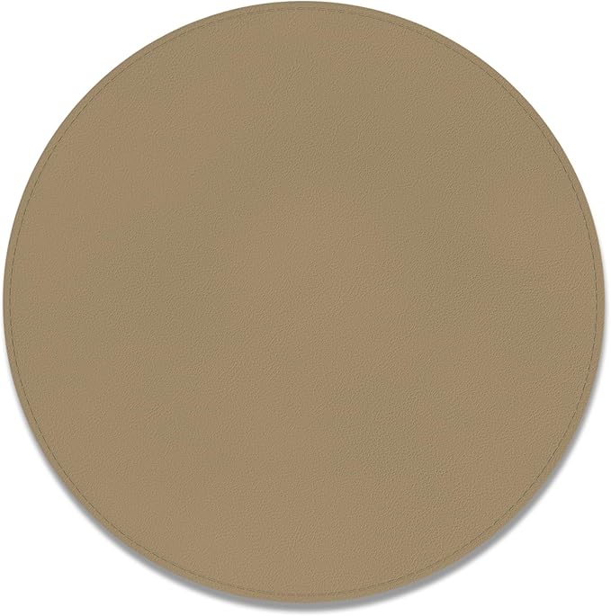 Leather Mouse Pad, Office Mouse Mat Non-Slip Rubber Base Stitched Edge Washable Waterproof Round Mousepad for Office Gaming PC Laptop, Round Diameter 8.7 inches, Apricot