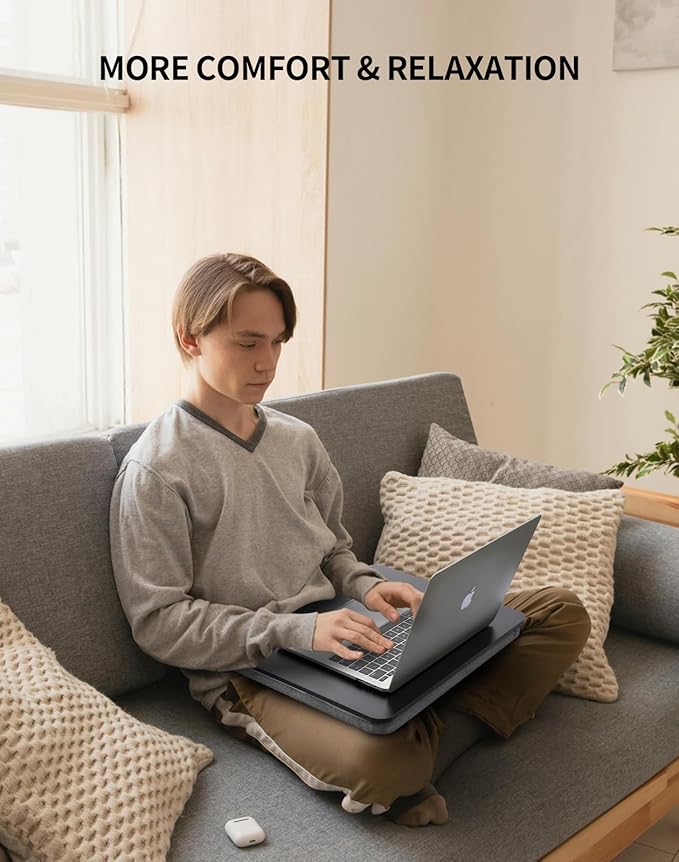 ZEAPTAC Portable Lap Laptop Desk with Pillow Cushion, Fits up to 15.6 inch Laptop, Lap Stand for Bed & Couch & Carpet, Book Tablet/Drawing Board/Computer Laptop Stand - Black