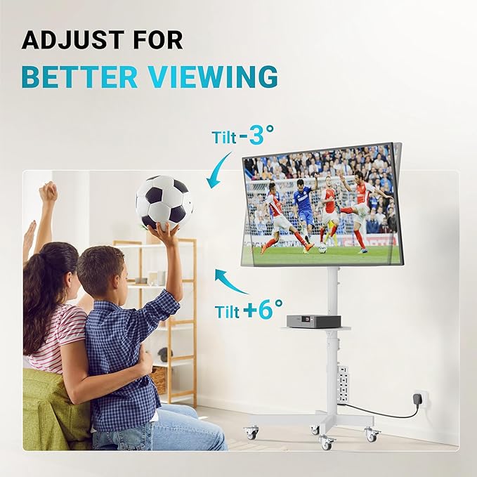 BONTEC Rolling TV Stand with Pegboard Storage for 32–65 Inch TVs, Holds, Height Adjustable Mobile TV Cart on Metal Wheels with Shelf & Cable Management,Holds up to 88 lbs, Max VESA 400x400mm, White