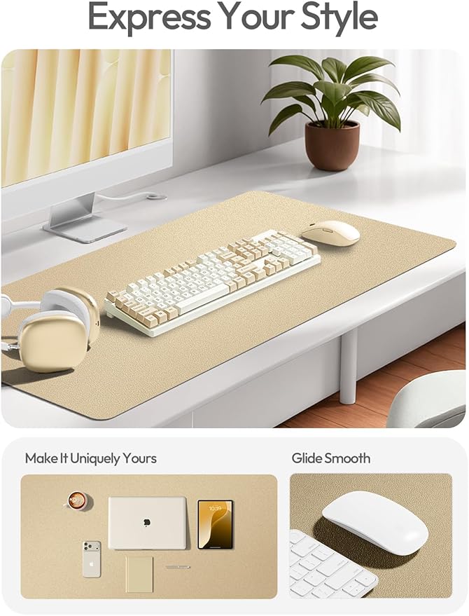 YSAGi Leather Desk Pad Protector, Office Desk Mat, Large Mouse Pad, Non-Slip PU Leather Desk Blotter, Laptop Desk Pad, Waterproof Desk Writing Pad for Office and Home (Gold, 35.4" x 17")
