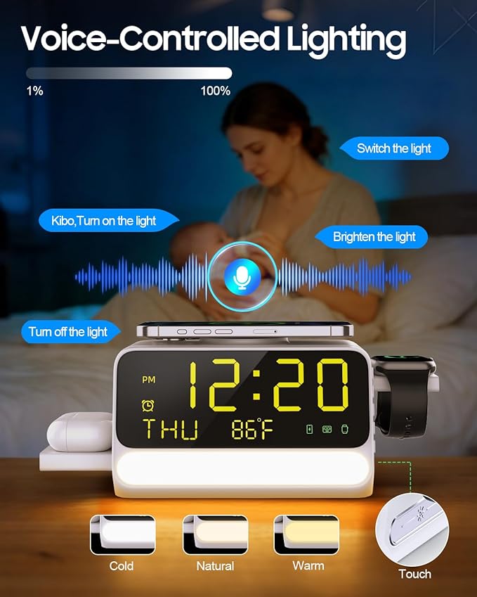 7-in-1 Wireless Charging Station for Samsung&Apple Device, Charger Stand with Voice-Controlled Light, for iPhone 17/16/15/14/13 Pro Max, Samsung Galaxy, Google Devices, Apple&Samsung Watch, AirPods
