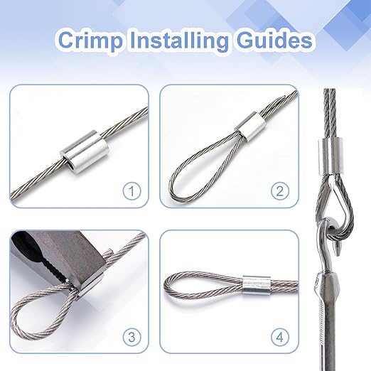 CooBigo 250Pcs 3/64""Cable Crimp Sleeves, Aluminum Wire Rope Crimping Loop Sleeve. Cable Ferrules for Cable and Wire Rope Crimp Double Barrel Crimp Sleeves (M1.2-3/64"")