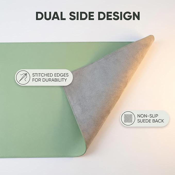 Desk Mat 13'' x 26'', PU Leather Desk Pad Protector, Non-Slip Mouse Pad for Desk, Waterproof Computer Desk Mat, Office Desk Pad for Keyboard Mouse, Desk Writing Mat (Green)