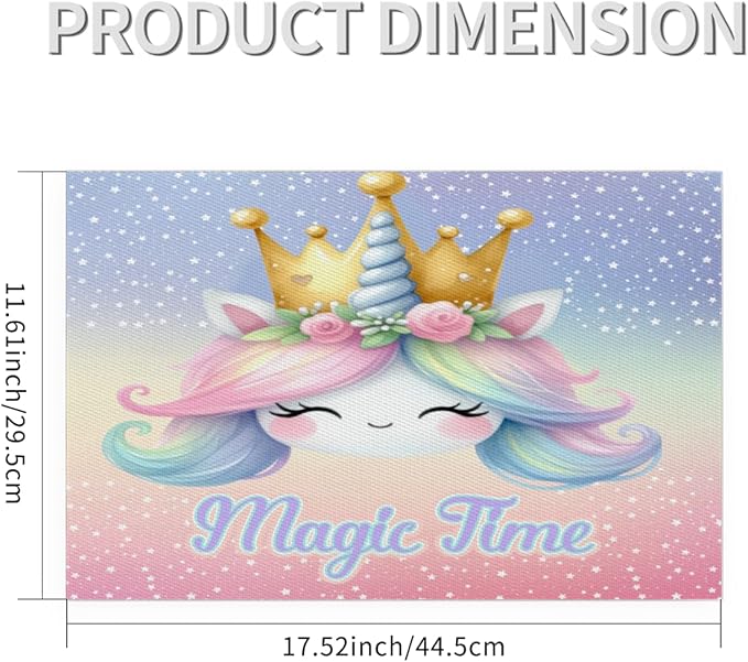 Placemats Set of 4 Heat-Resistant Rectangle Place Mats Unicorn Cute Washable Plastic PVC Dining Table Mat Non-Slip Wipeable Woven Vinyl Placemat for Kitchen Patio Table Decor