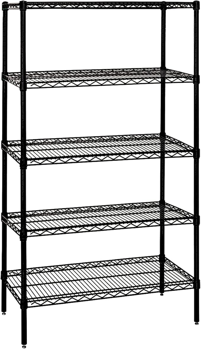Quantum Storage Systems WR74-1472BK-5 Wire Shelving Starter Kit, 72" W x 14" D x 74" H, 600 lbs Capacity, Carbon Steel, Epoxy Coated, Black, NSF