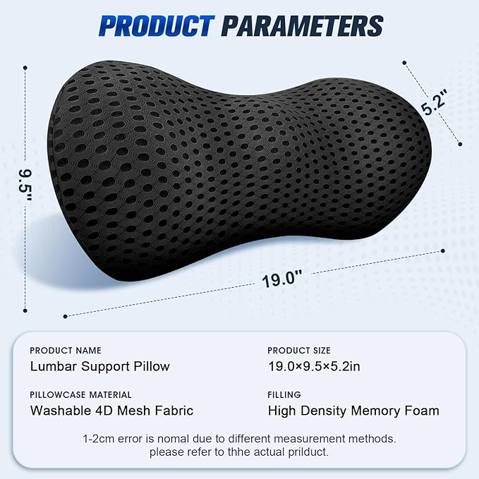 Lumbar Support Pillow,Ergonomic Memory Foam lumbar pillow for chair and Bed ,lower back support pillow for couch,Lower Back Pain Relief and Spine Support,lower Back Pillow,Car Seat Couch-Black
