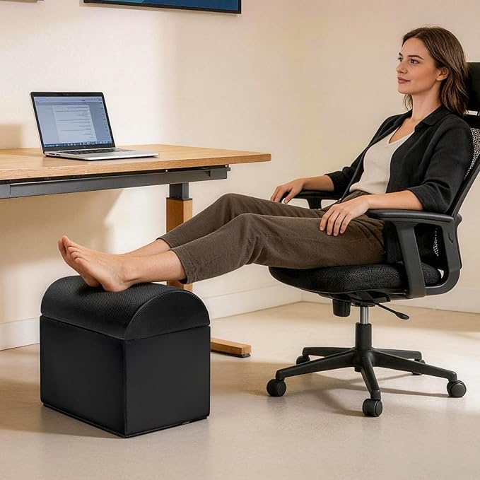 Adjustable Footrest for Under Desk at Work Ergonomic Foot Rest with 3 Adjustable Height Foot Stool for Under Desk Office Footrests with Removable Washable Mesh Cover, Black