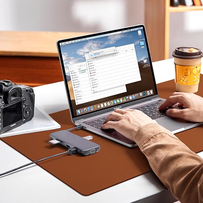 Leather Desk pad Protector, Office Mat, Large Mouse Mat, Non-Slip PU Leather Blotter, Laptop Desk Pad,Waterproof Laptop Computer Desk Keyboard Mat for Office/Work/Home/Decor (Brown, 55in*18in)