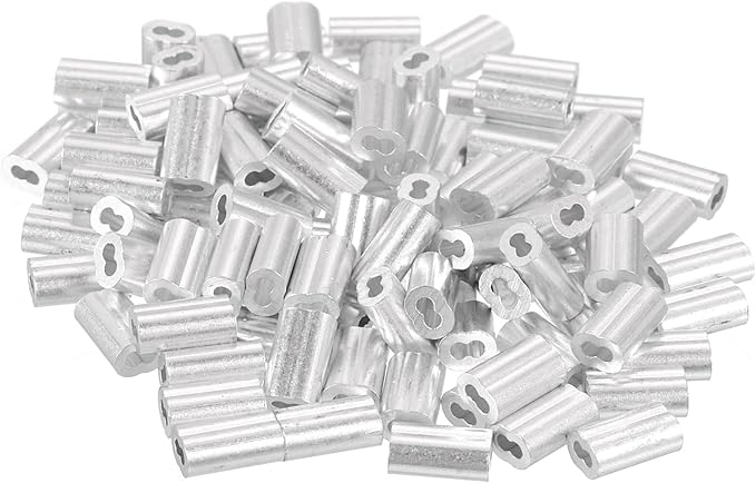 uxcell 100Pcs Aluminum Crimping Loop Sleeve for 3/64" Diameter Wire Rope, Double Ferrule Aluminum Wire Rope Sleeve for Cable Line End