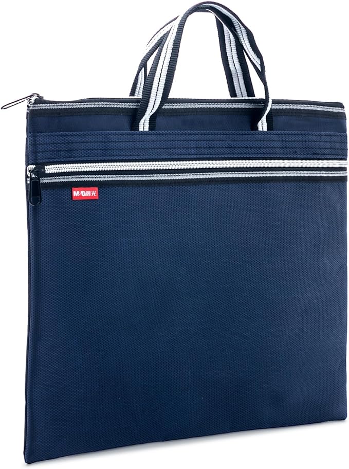 M&G Zipper Pouch with Handle 12x15 in Large Pocket File Bag, Double-Layer Large Capacity Waterproof, A4 Foldable Document Storage Bag, Suitable for Office Carrying Paper Documents Books 1 Pack (Blue)