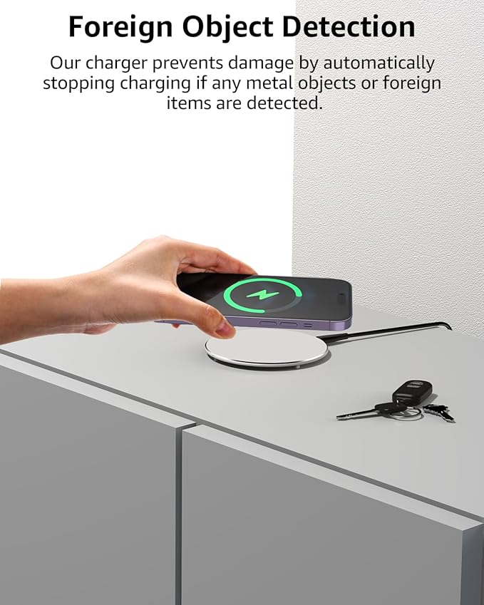TOZO W1 New Anti-Slip Aircraft-Grade Aluminum Wireless Charger 15W Max Fast Wireless Charging Pad Compatible with iPhone 17/17 Pro/17 Pro Max/Air/16/15/14/SE Series, Samsung Galaxy S25/S24/S23, Silver