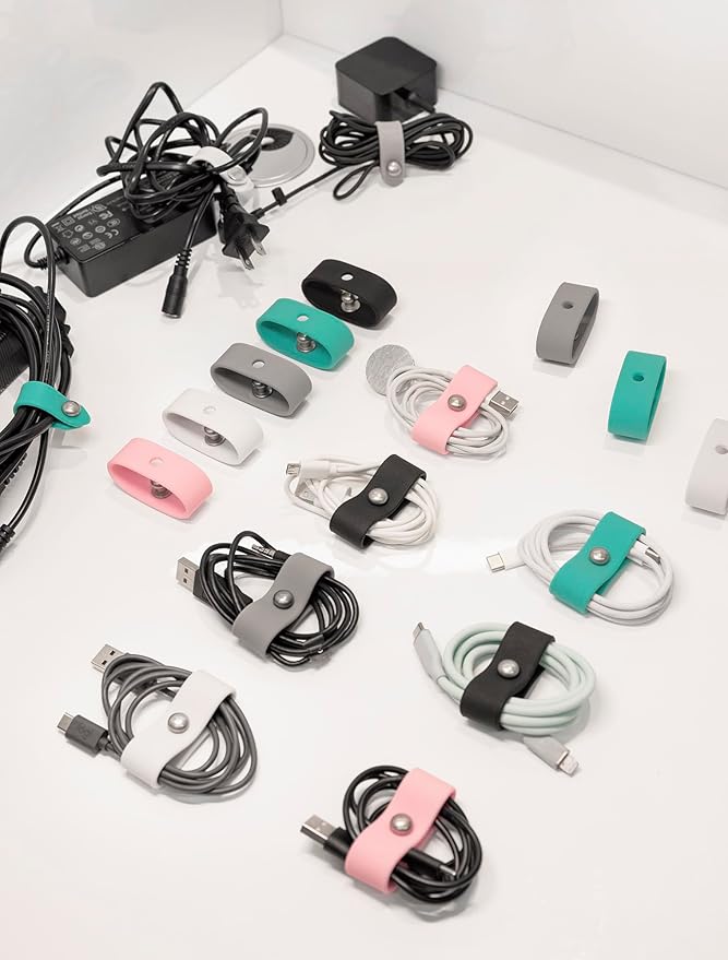 5 Pack Cord Organizer, Ring Cord Keeper, Cable Organizer USB holder, Silicone Cable Ties, Reusable Cord Organizer Cable Straps, Earphone winder, Storage Straps for Electronics, Earbuds
