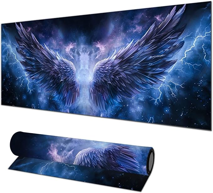 HOMETITUTE Mouse Pad Blue Wing Lightning XL Large Desk Mat 31.5 x 11.8 Inch Extended Gaming Mousepad Keyboard Mat Computer Desk Pad Waterproof Non Slip Office Mouse Pads for Desktop Accessories