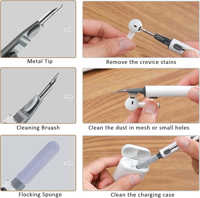 Airpod Cleaner Kit, Earbud Cleaning Kit for Airpods Pro 1 2 3,Multi-Function Cleaning Pen with Soft Brush Flocking Sponge, Suitable for Bluetooth Headset, Charging Box, Mobile Phone,Earbud (1Pcs)