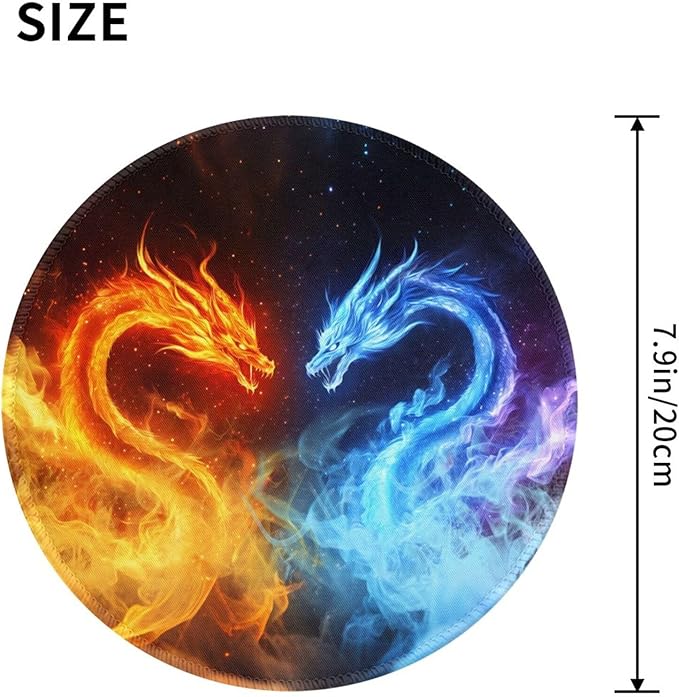 Dragon Round Mouse Pad Premium Textured Mouse Mat Washable Mousepads with Extended Stitched Edges Non Slip Rubber Base Small Mousepad 7.9 X 7.9 X 0.12 Inches