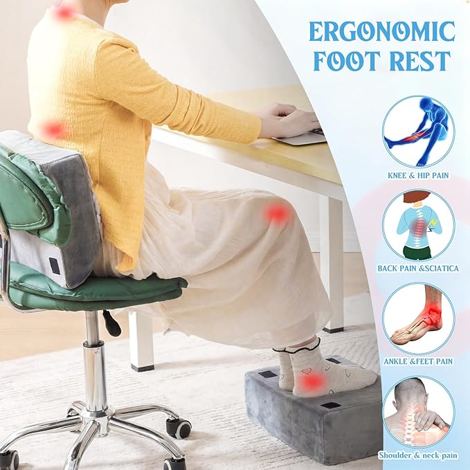 Novabright Foot Rest Under Desk, 3 Height Adjustable Ergonomic Foot Stool with Gel Textured Top and Cozy Pocket, Non-Slip Foam Footrest for Office Home Car(15" X 11" X 14.4",Cambered,Gray)