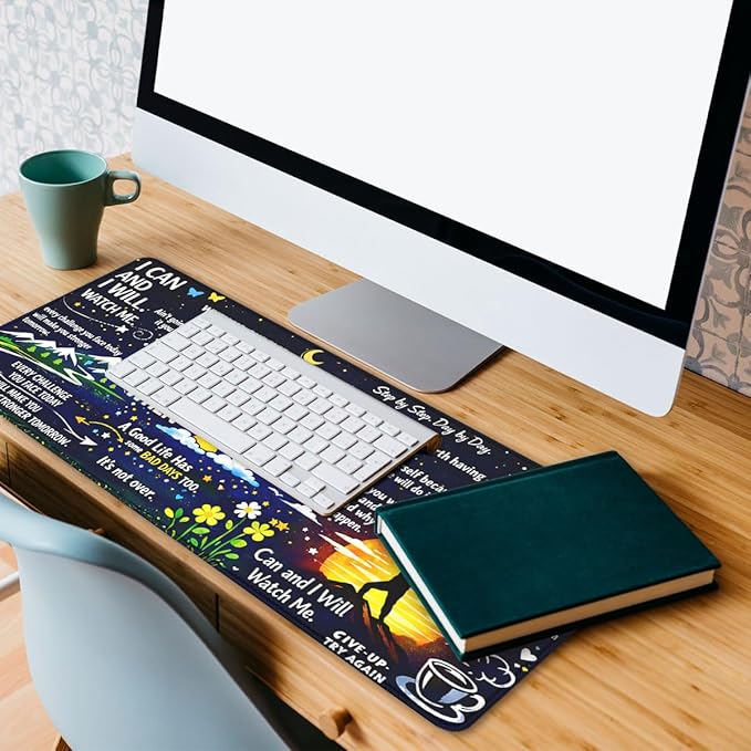 Motivational Quotes Mouse Pad Inspirational Night Sky Extended Mousepad Waterproof Stitched Edges Rubber Base Non-Slip Deskmap Computer Keyboard Mat 31.5x11.8 Inch