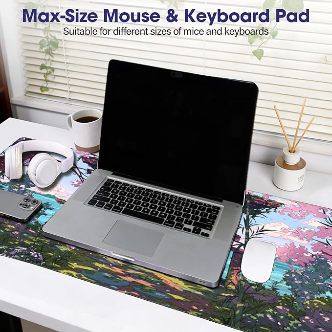 LifetimeWarrantly Japanese Large Extended Mouse Pad with Stitched Edges (35.4”x15.6”) - Waterproof Desk Mat, Non-Slip Rubber Base for All-Desk Coverage, Perfect for Gaming, Office, and Home