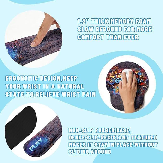 Gaming Desk Mat Set Neon Graffiti Do Not Disturb Large Mouse Pad with Wrist Rest 4in1 Desk Mat for Desktop Ergonomic Computer Desk Arm Wrist Anti-Slip Computer Mouse Pad Home Office Gaming
