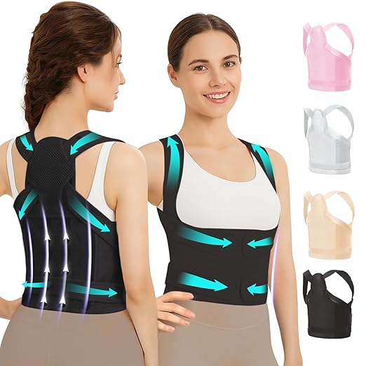 Posture Corrector for Women & Men, Adjustable Back Brace with Shoulder Straightener & Lumbar Support for Upper & Lower Back Pain Relief, Spine Support, Hunchback & Scoliosis, Black, Medium